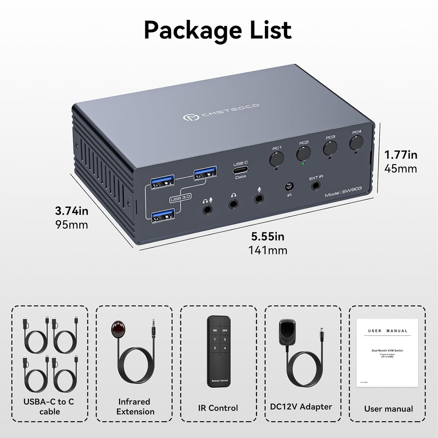 USB C KVM Switch 2 Monitors 4 Computers Docking Station 4K60Hz for Windows/Mac