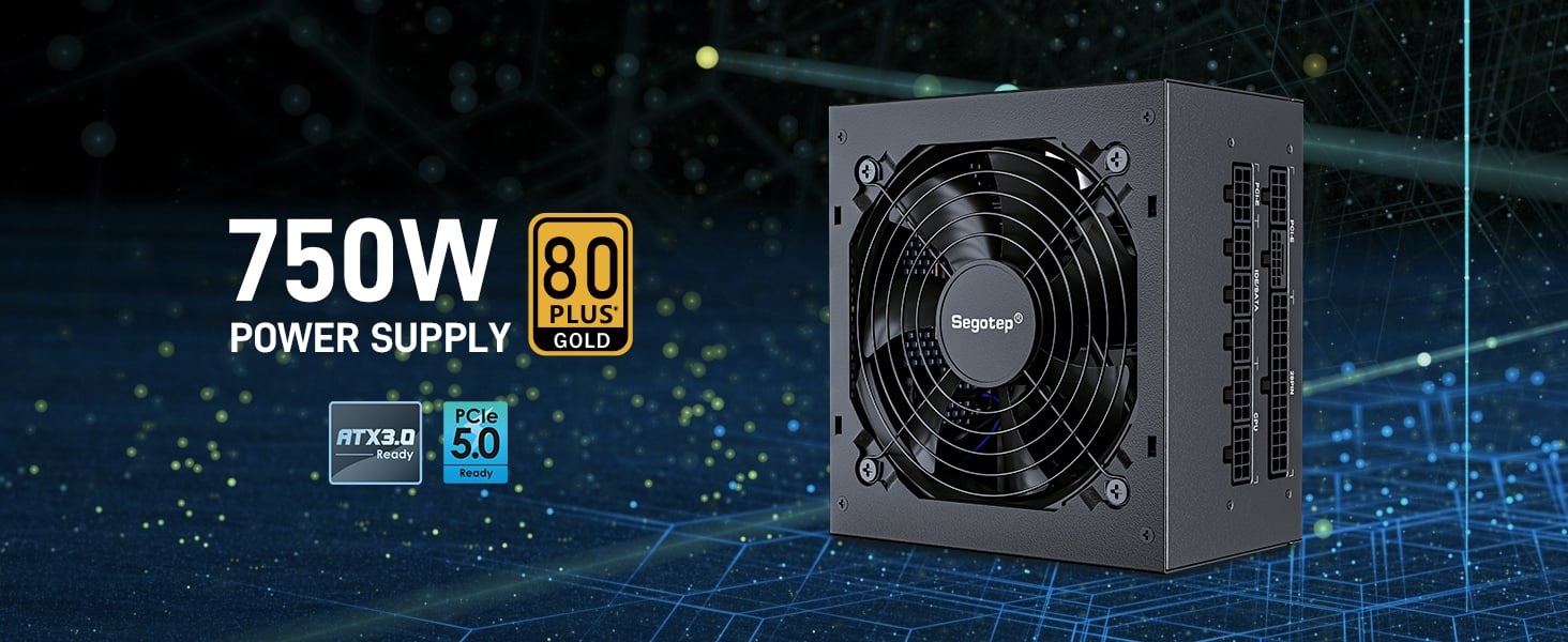Segotep 750W Power Supply, 80 Plus Gold Full Modular PCIe 5.0 & ATX 3.0  Gaming PSU for NVIDIA RTX 20/30/40 Series & AMD GPU, 120mm Silent FDB Fan,  5