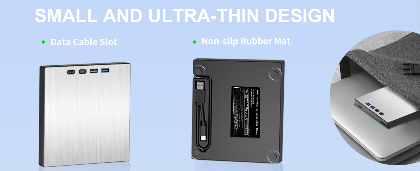 7-in-1 External CD DVD Drive, USB 3.0 Type-C CD/DVD Drive External USB with SD/TF Card Reader