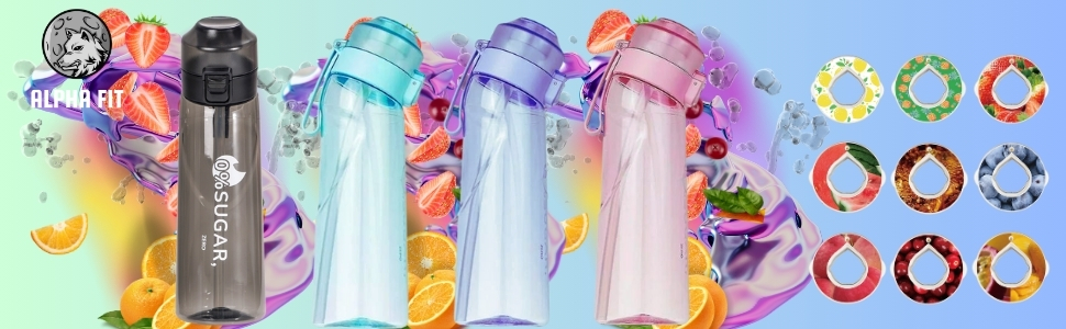 Alpha Fit Air Up Compatible Water Bottle with 3 flavor pods, 650ml 22oz reusable BPA-Free plastic