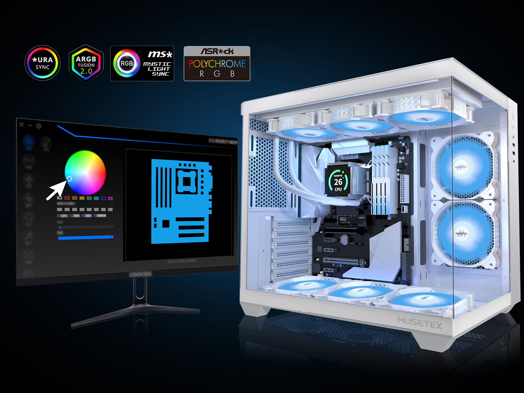 Nzxt Case MUSETEX ATX PC Case Pre-Install PWM ARGB Fans, Mid