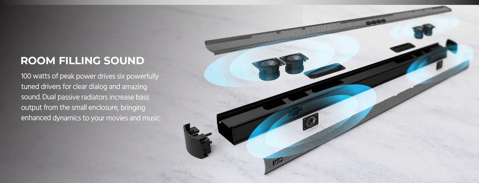 Premium Slim Soundbar with HDMI ARC, Bluetooth, Optical, and Coax Inputs