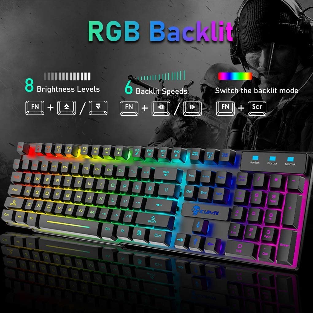 Zhhcyyds Gaming Keyboard and Mouse Combo,RGB Rainbow Backlit Keyboard ...