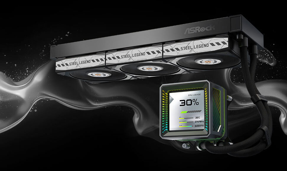 ASRock AIO Steel Legend Dark 360 LCD Liquid Cooler