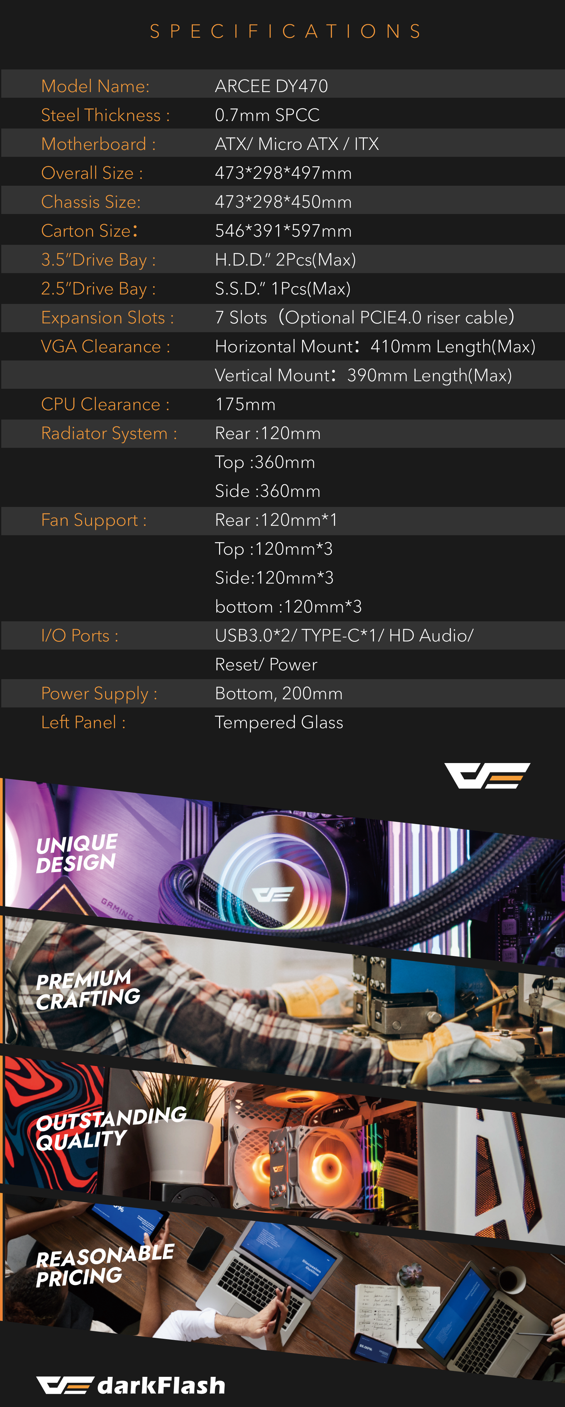 darkFlash DY470 PC Gaming Case White