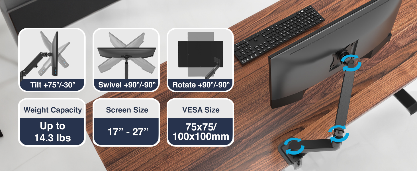 Desky Single Gas Eco Monitor Mount