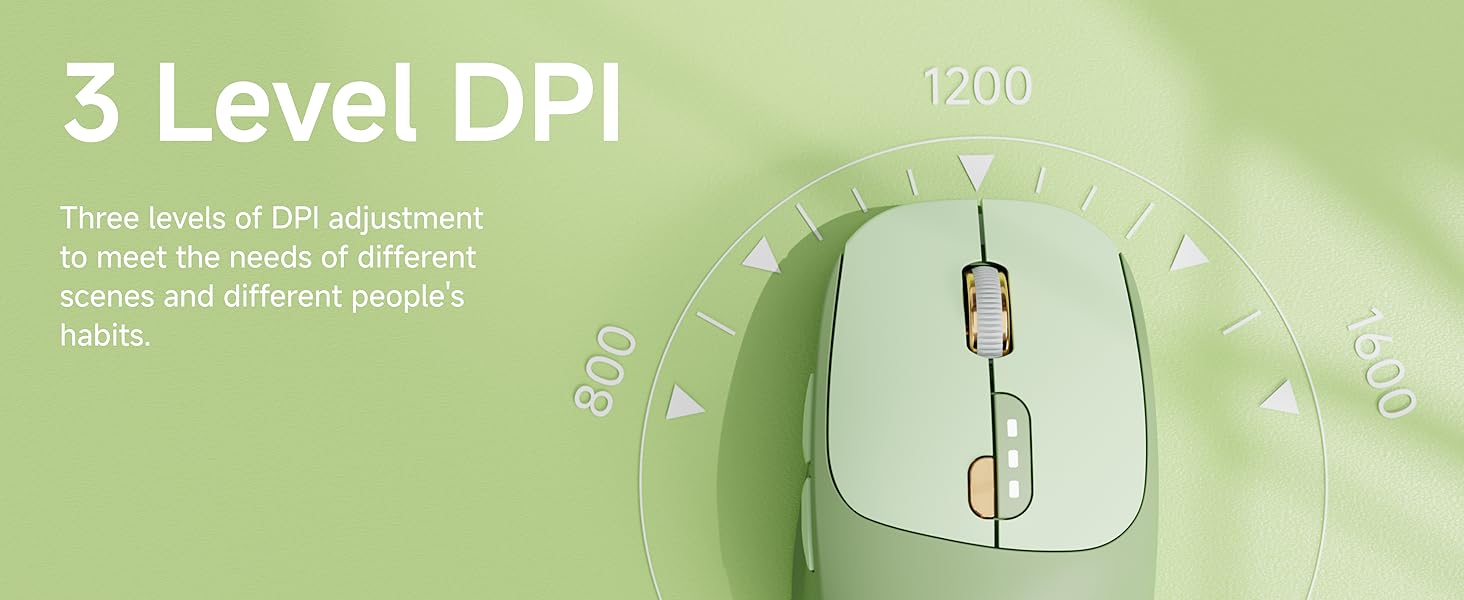 Bluetooth Wireless Mouse, Bluetooth & 2.4G Quiet Computer Mouses with 1600 DPI, Battery Level Displa