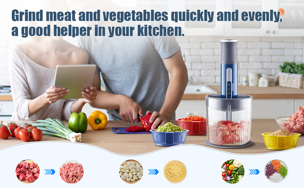 It can quickly and evenly grind meat and vegetables.