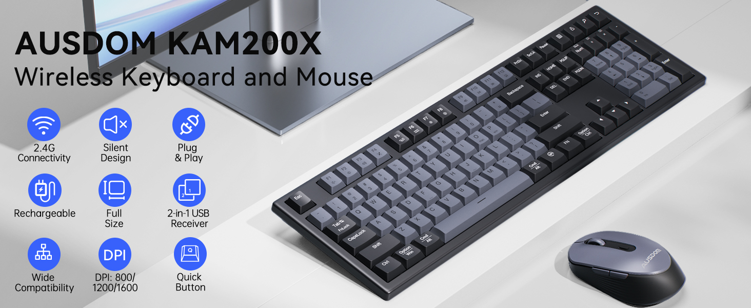 AUSDOM KAM200X Wireless Keyboard and Mouse