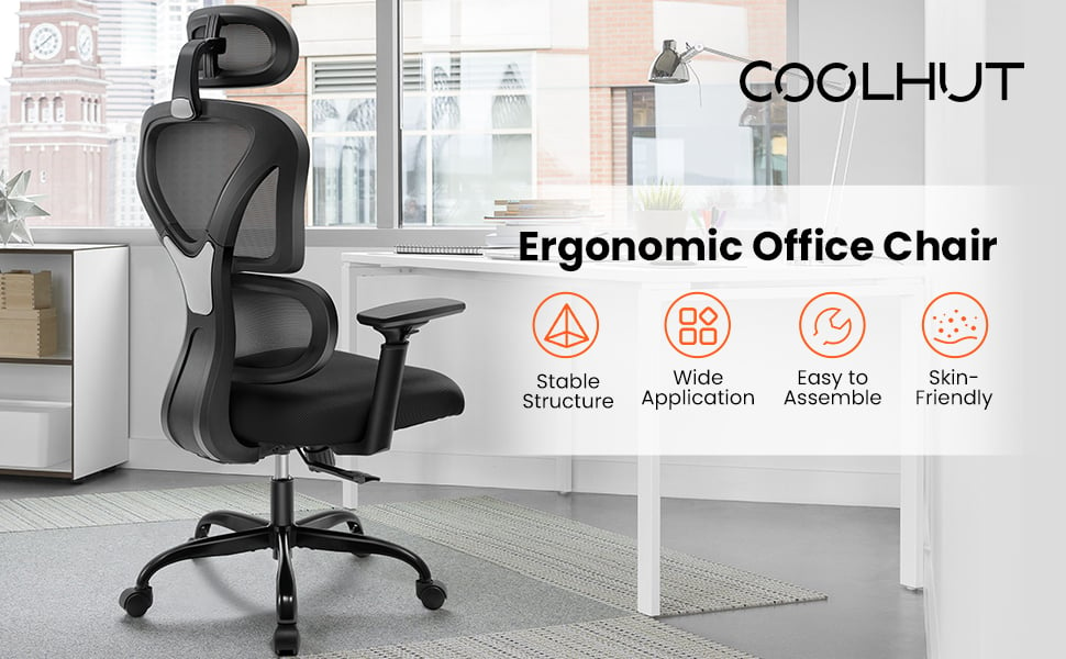 Coolhut Ergonomic Office Chair, Comfort Home Office Task Chair, Lumbar  Support Ergonomic Mesh Desk Chair with Flip-up Arms, 300lbs, Black