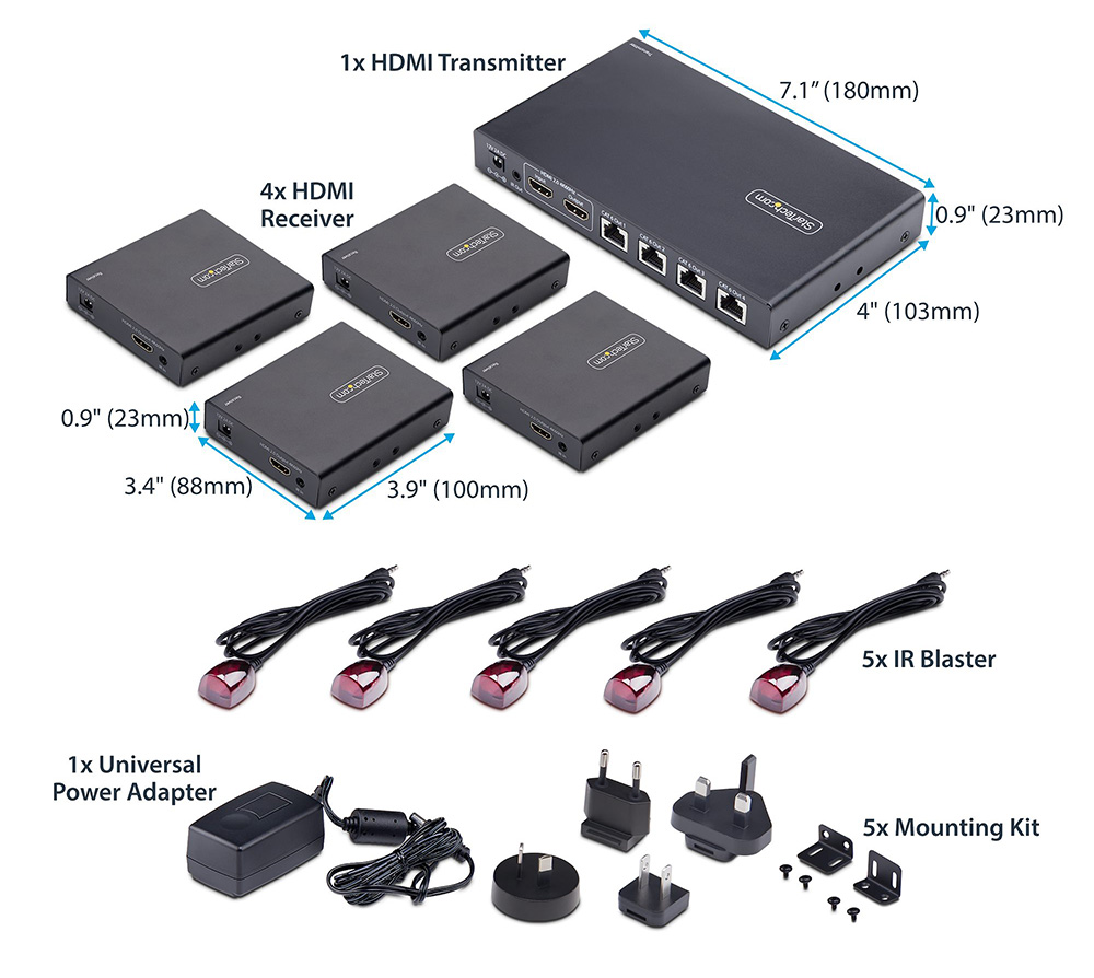 StarTech 4K7014IC-EXTEND-HDMI 4-Port HDMI Extender and Splitter Over CAT6