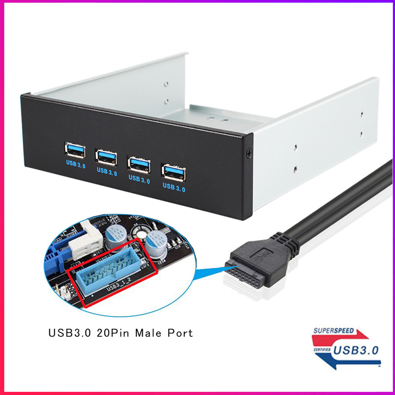 7 Port USB 3.0 5.25 Internal CD-ROM Bay Front Panel USB Hub,7 x USB 3.0  Type A Female to Motherboard USB 20 pin Hub Splitter Adapter w/ 5.25 inch