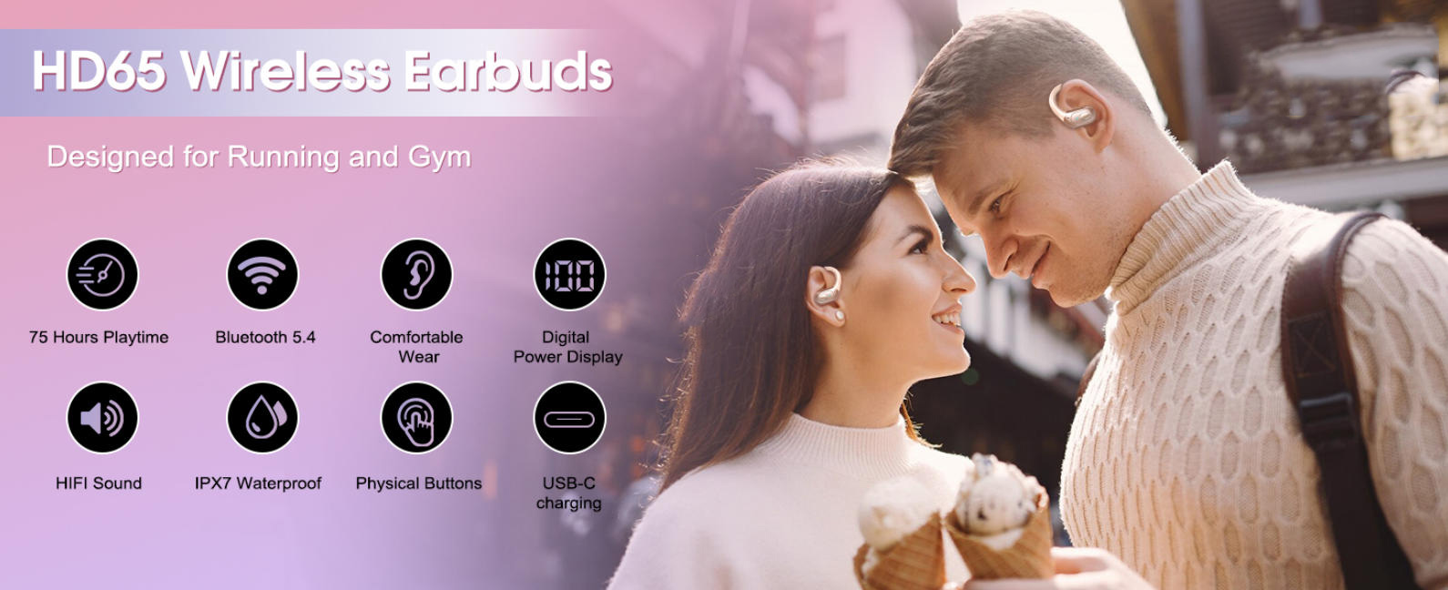 Wireless Earbuds 75hrs Bluetooth 5.4 Headphone Sport, Bluetooth Earbuds Stereo Deep Bass Over Ear Bu