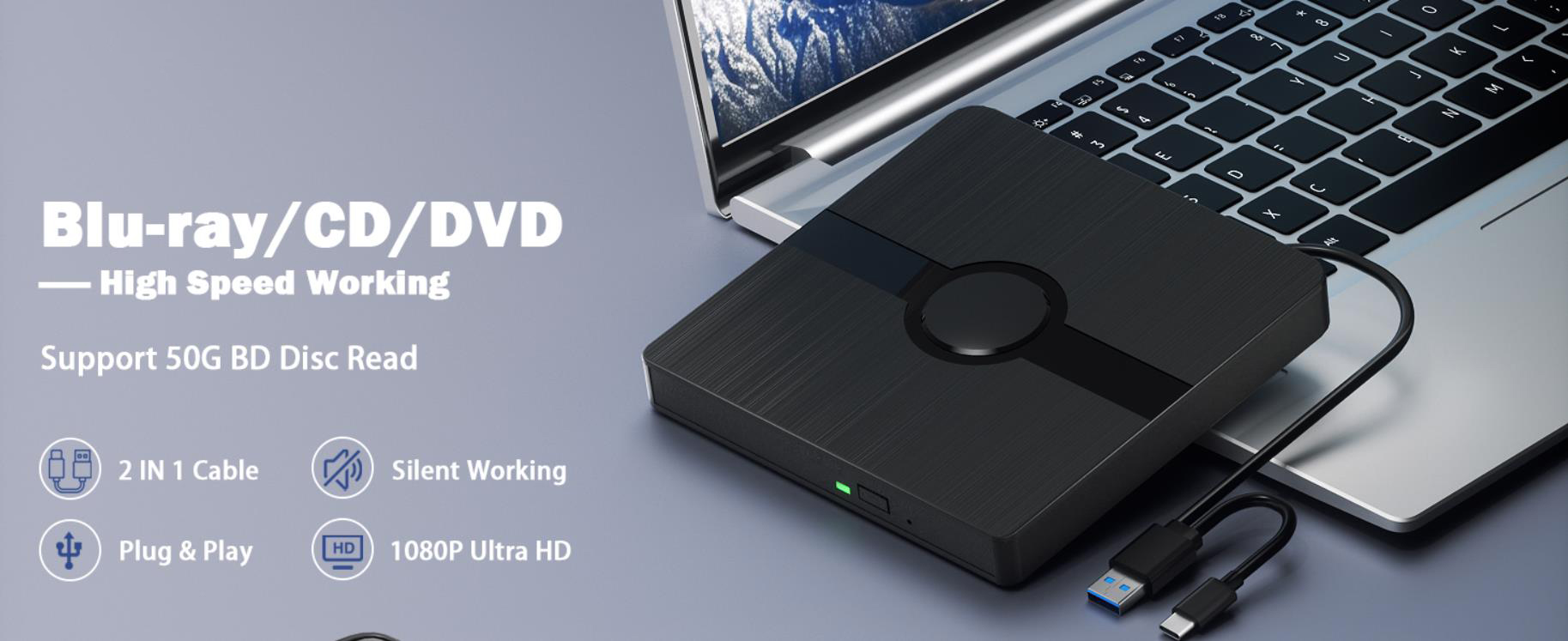 External Blu Ray Drive, BD Player with Read/Write Capability Portable Blu-ray Player with USB 3.0 an