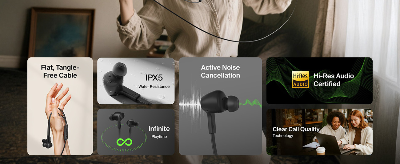 Belkin SoundForm retro-styled Active Noise Cancelling Wired In-ear Earbuds (USB-C)
