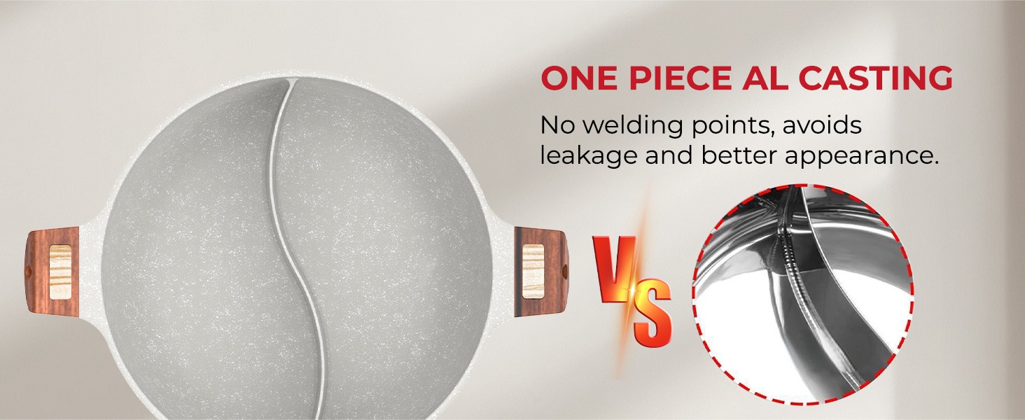 Rosewill 4.2QT Double Flavor Non-sticking Shabu Shabu Hot Pot with Divider - Beige