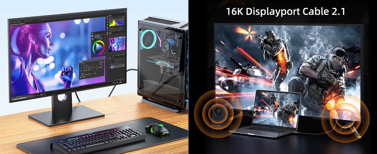 16K Displayport Cable 2.1, DP 2.1 80Gbps Cable