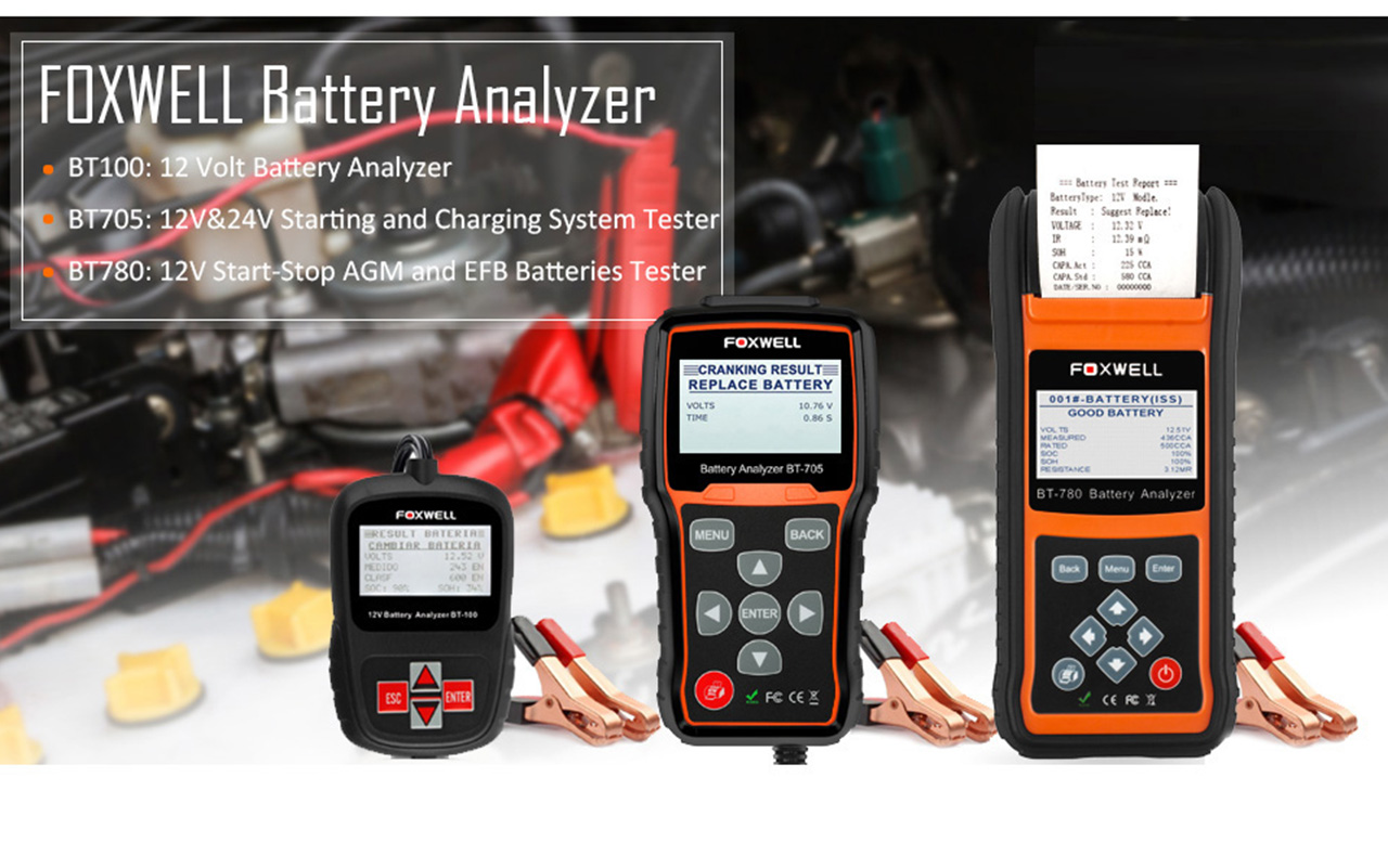 FOXWELL BT705 Battery Tester Car Digital Battery Analyzer for 12V Cars and  24V Heavy Duty Trucks 