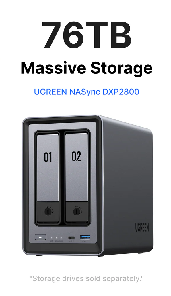 UGREEN NASync DXP2800 新品未開封 UGREEN NASync DXP2800 新品未開封 UGREEN NAS 2 ベイ｜76TB大容量と30