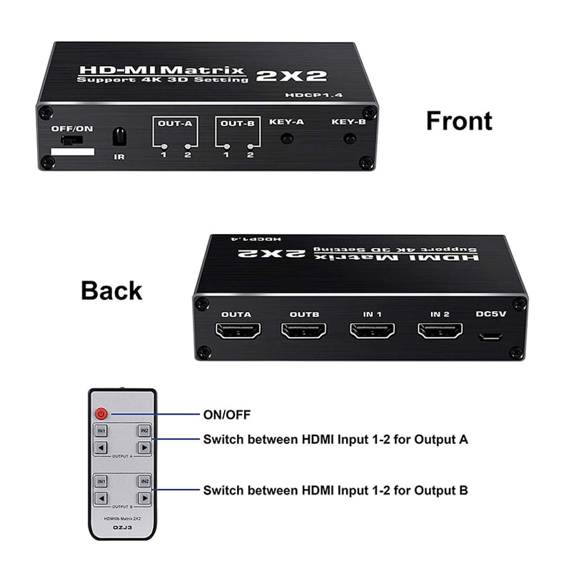 Repartidor Matrix Switch HDMI 3x2 + extensor 50m, 3D EDID HDCP 4K HD  3840x2160 Dolby AC3, DTS5.1, DTS7.1 + control remoto ACTii