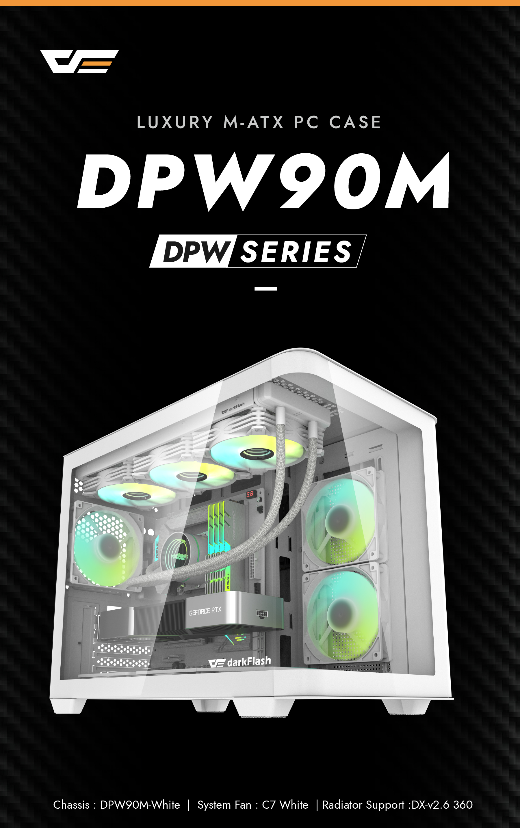 darkFlash DPW90M,Micro-ATX PC Gaming Case,3×Pre-Installed ARGB PWM Fans