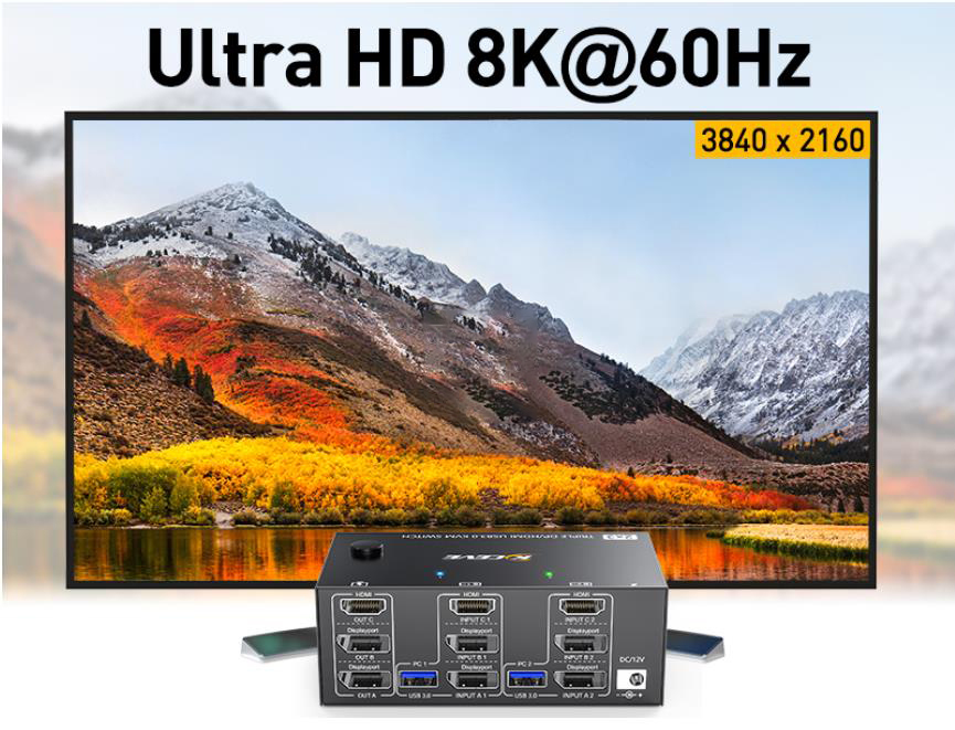 SGEYR Brancher 2 PC sur 1 Ecran, Multiprise Hdmi pour TV, KVM Displayport  Switch, Prise Multiple Hdmi 4K, Commutateur KVM Displayport, Double Hdmi PC