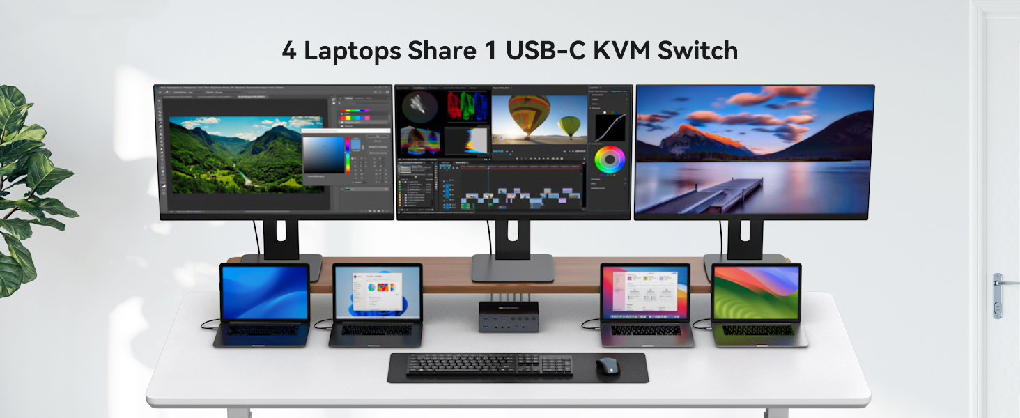 Thunderbolt 4 KVM Switch Docking Station for 3 Monitors 4 Laptops/Macbooks | Extended Triple 4K60Hz