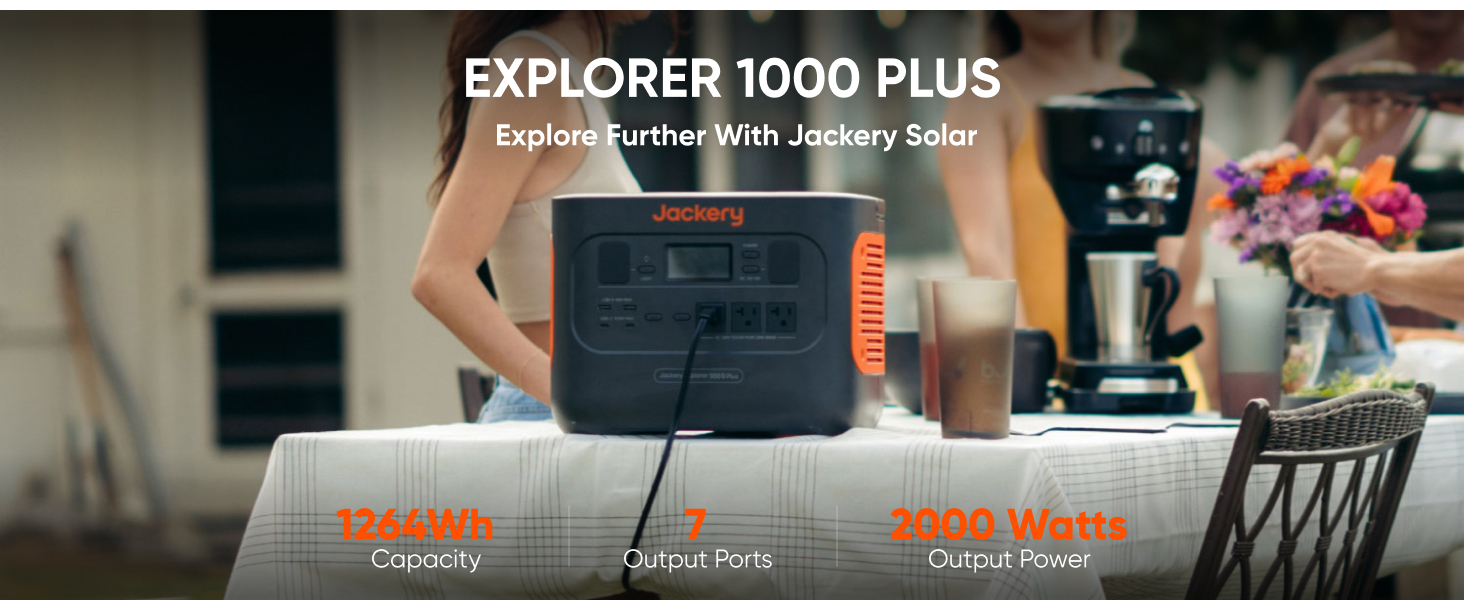 Jackery Explorer 1000 Plus Portable Power Station,1264Wh Solar Generator  (Solar Panel Not Included) with 2000W Output, Expandable to 5kWh for  Camping
