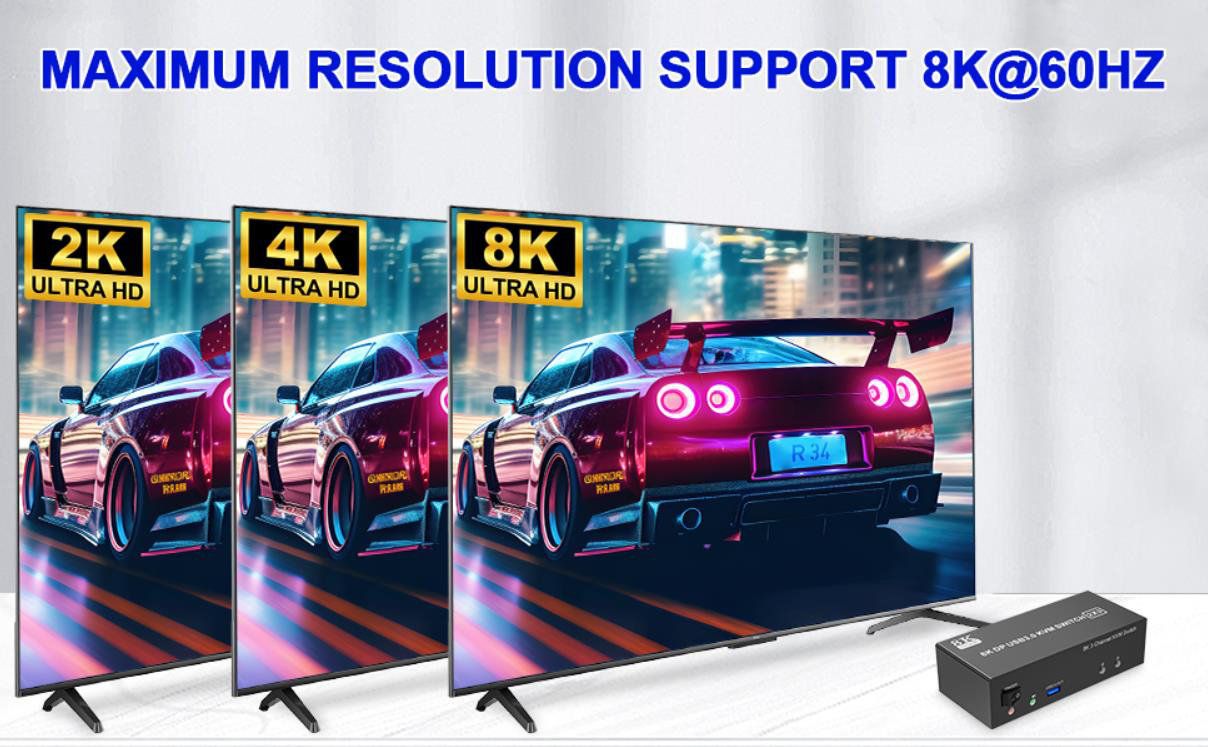 KVM Switch Triple Monitor Ultra HD 8K@60Hz:  3 Monitors KVM Switch DisplayPort: support resolution u