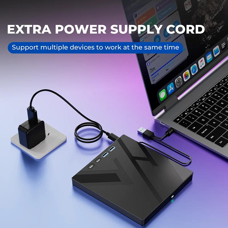 7-in-1 External CD/DVD Drive, USB 3.0 & Type-C External DVD Drive , Portable CD/DVD RW Player Burner