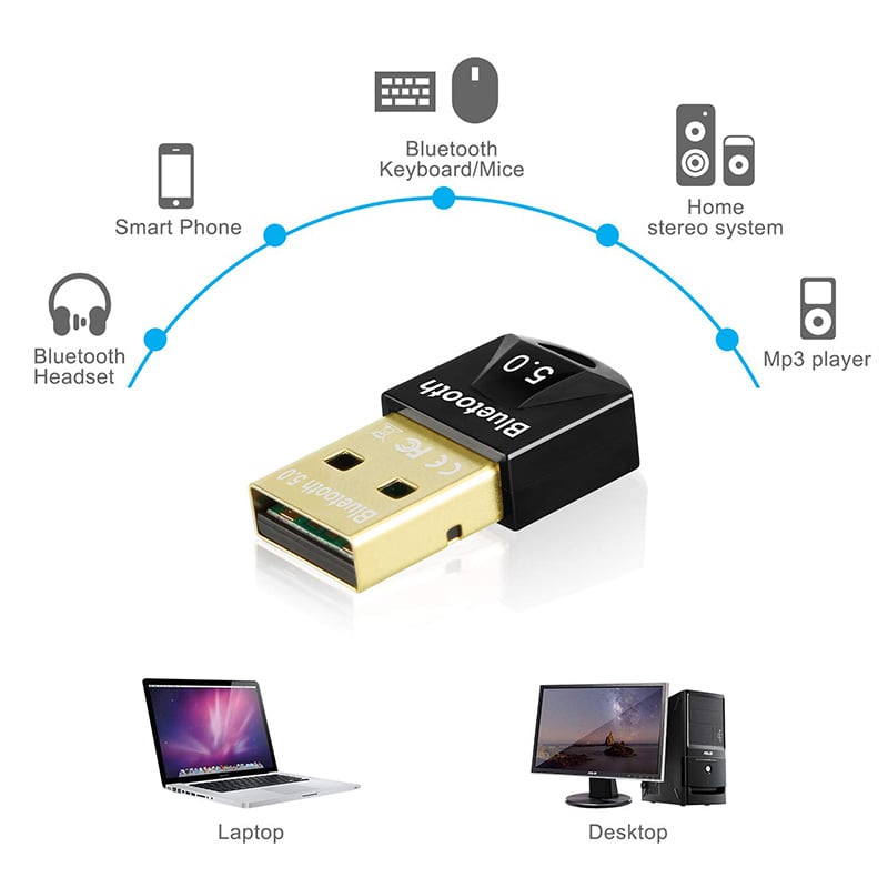 Clé USB Bluetooth V5.0 Mini adaptateur Dongle Sans Fil pour PC Windows 10  et 8