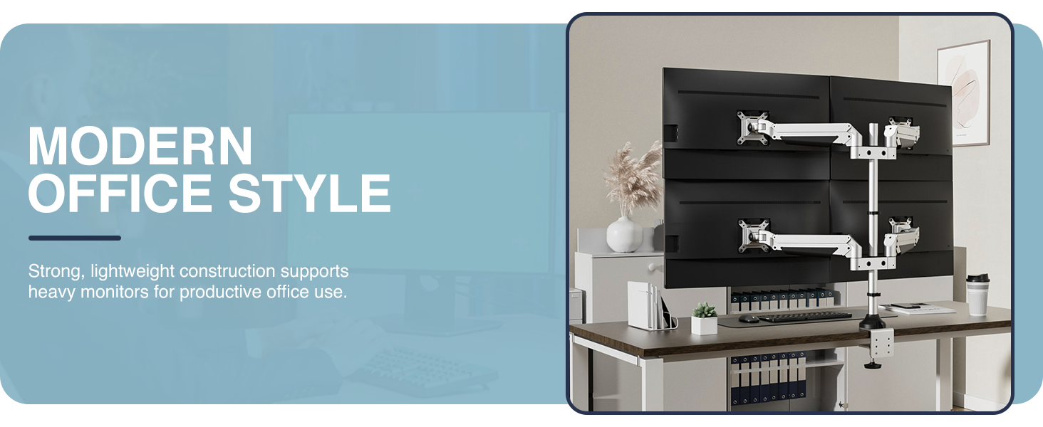 quad monitor desk mount, four screen ergonomic arm, heavy-duty 4 monitor stand, monitor VESA mount