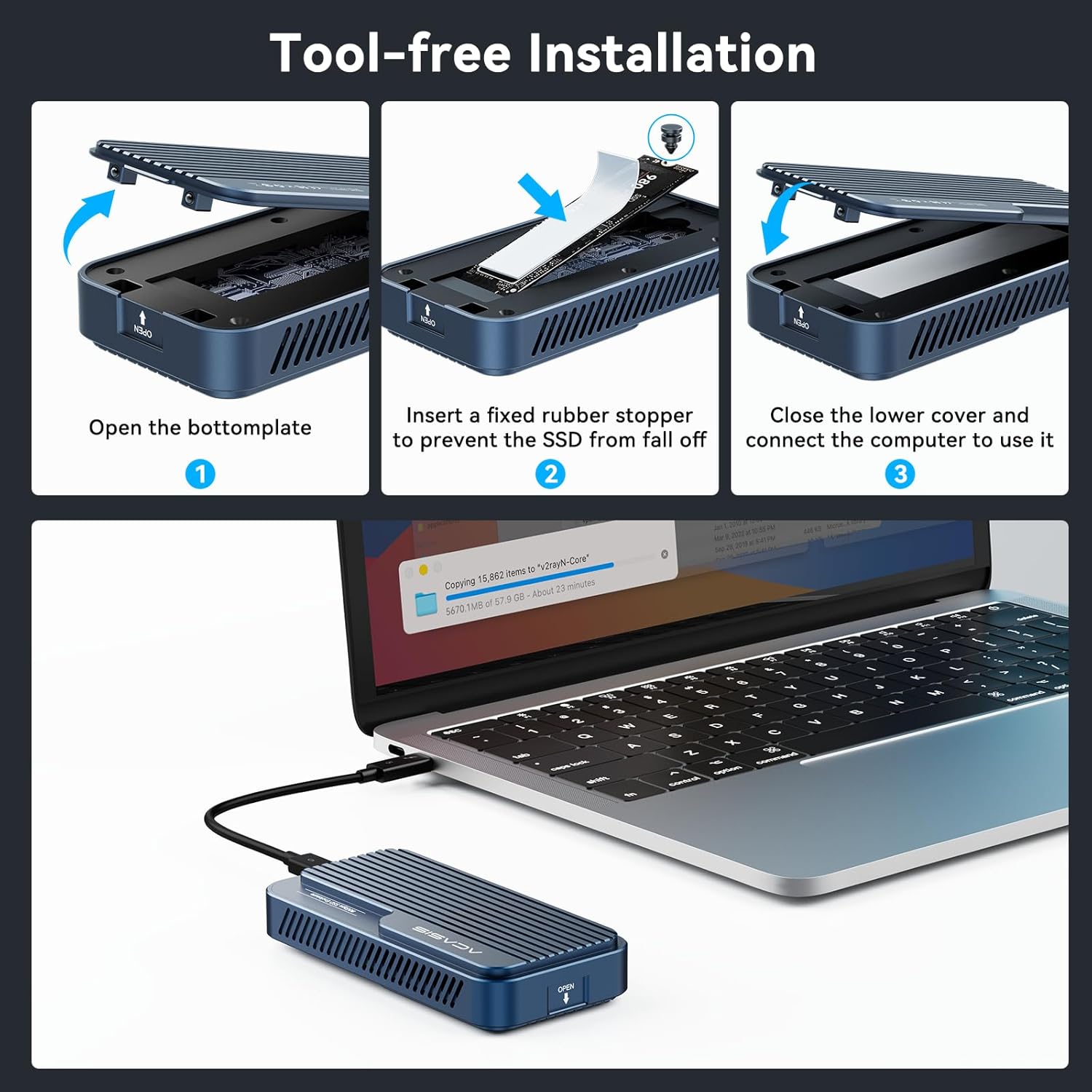 Thunderbolt5,M5 Pro,8K,3D,AI,80Gbps,TBU501,ACASIS,M.2 NVMe SSD Enclosure,USB4,External SSD,6000MB/s