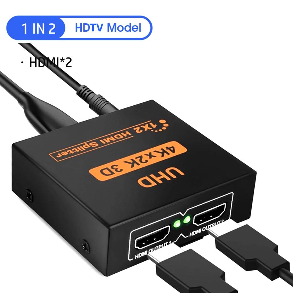 AUBEAMTO HDMI Splitter 1 in 2 Out V1.4 Powered 1x2 Ports Box Supports Full  Ultra HD 1080P 4K/2K and 3D Resolutions (1 Input to 2 Outputs) 