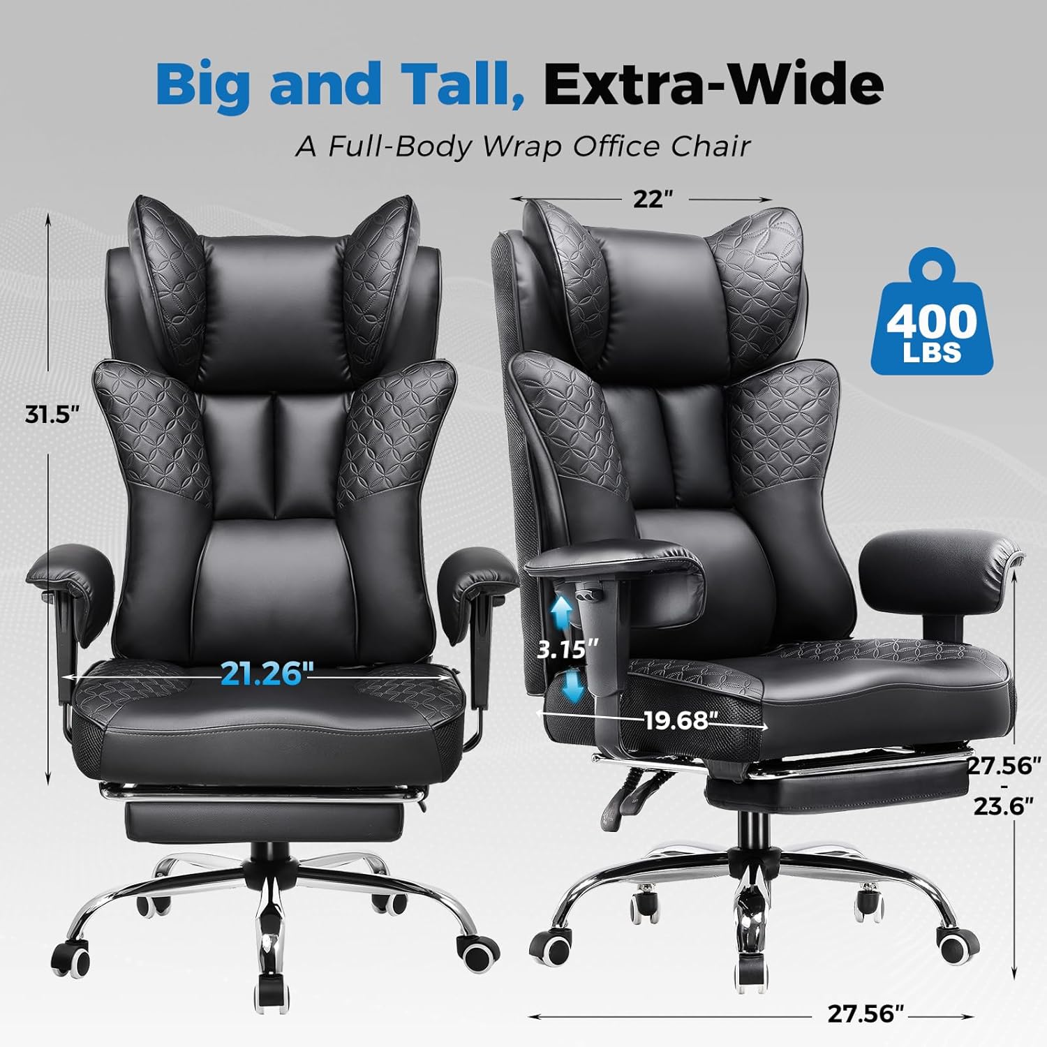 Tall & Big Office Chair 400LBS Ergonomic Gaming Chair Wide with Deluxe Embossing Designed PU Leather