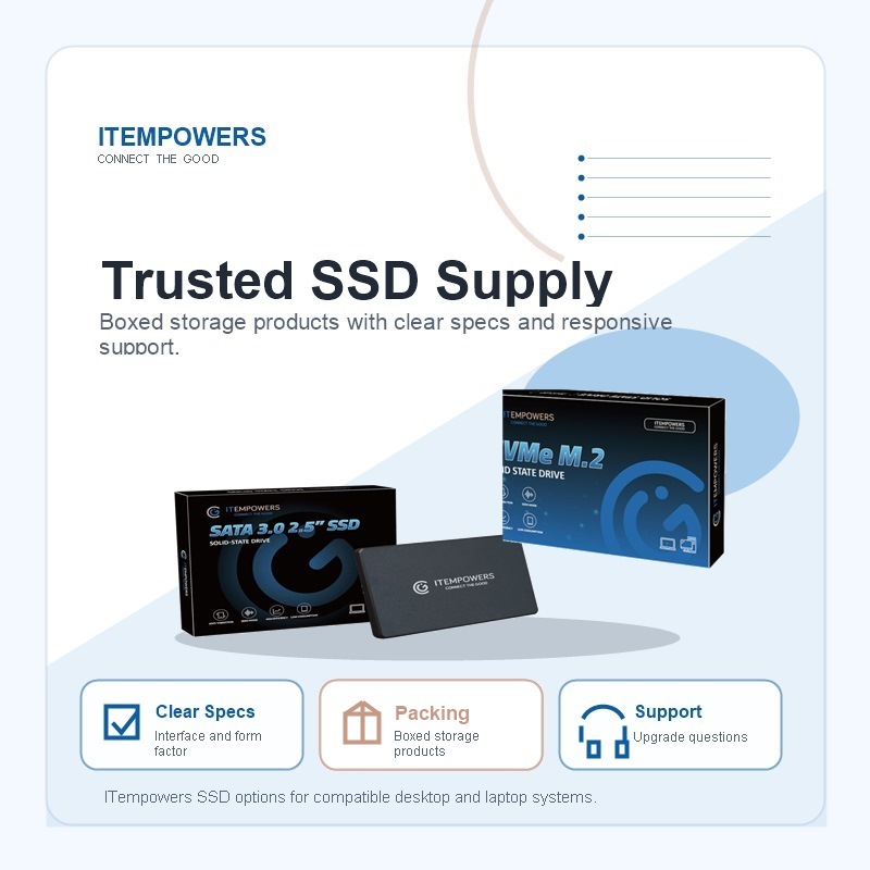ITEMPOWERS SSD boxed packaging, clear specs and upgrade support
