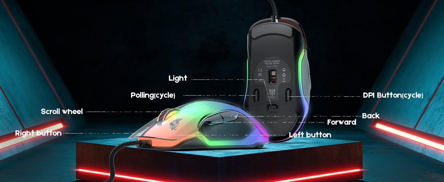 Gaming Mouse, Wired Gaming Mouse 12,800 DPI Sensor, 8 Buttons Programmable Computer Gaming Mice