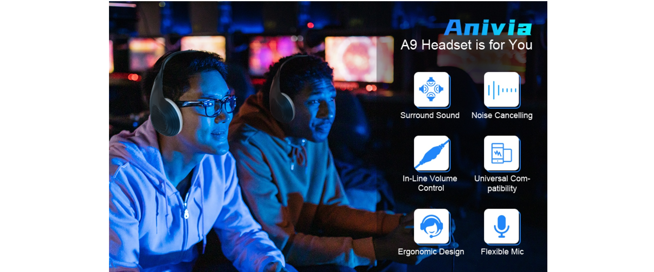 Anivia A9 headset, wired gaming headphones, over-ear design, PC game, surround sound