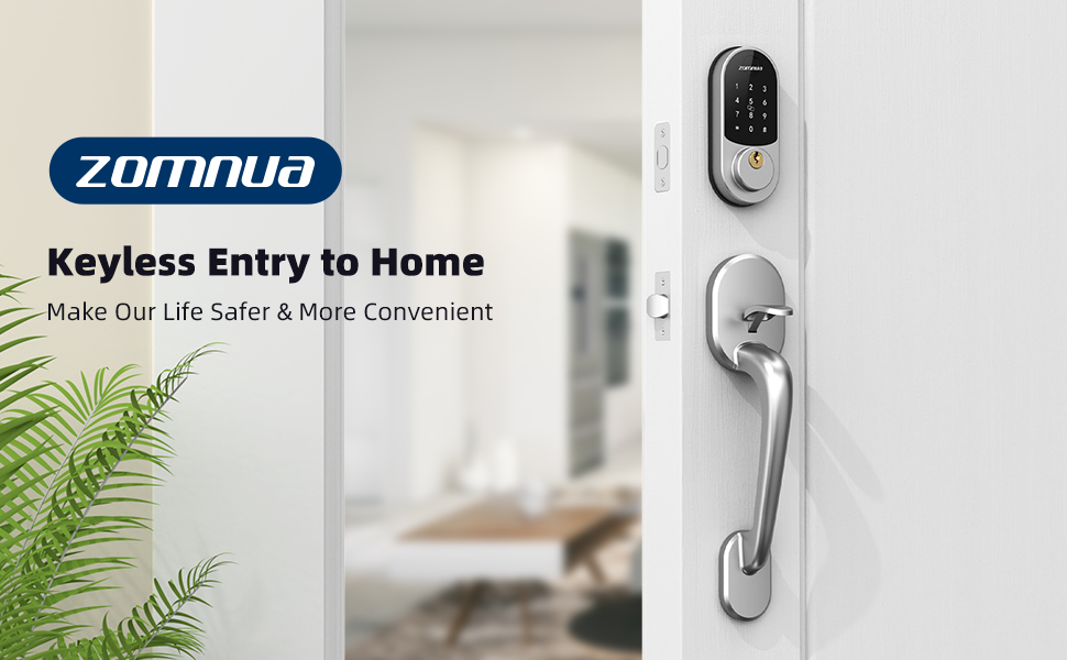 Keyless Entry Door Lock, Zomnua Electronic Keypad Deadbolt Front Door Handle  Sets Smart Door Lock with Lever Digital Bluetooth Touchscreen with Auto Lock  Easy Installation for Home Hotel Office SILVER