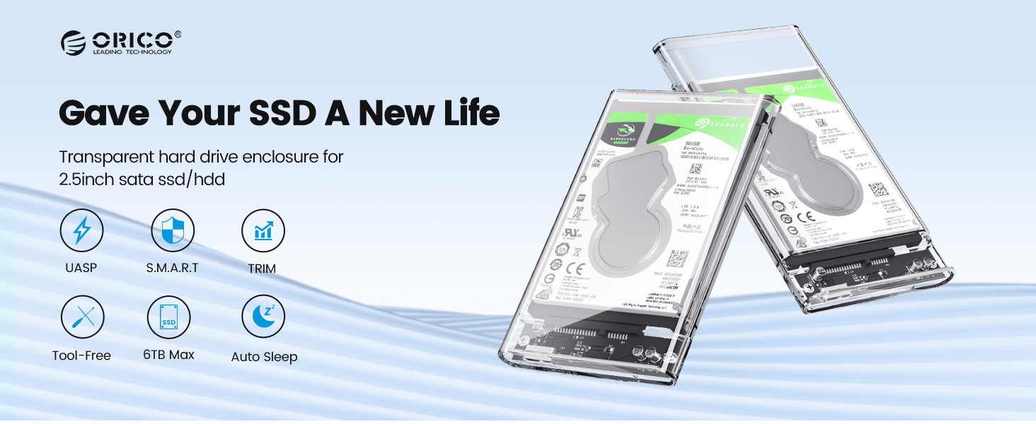 ORICO 2.5'' External Hard Drive Enclosure USB 3.0 to SATA III Tool-Free