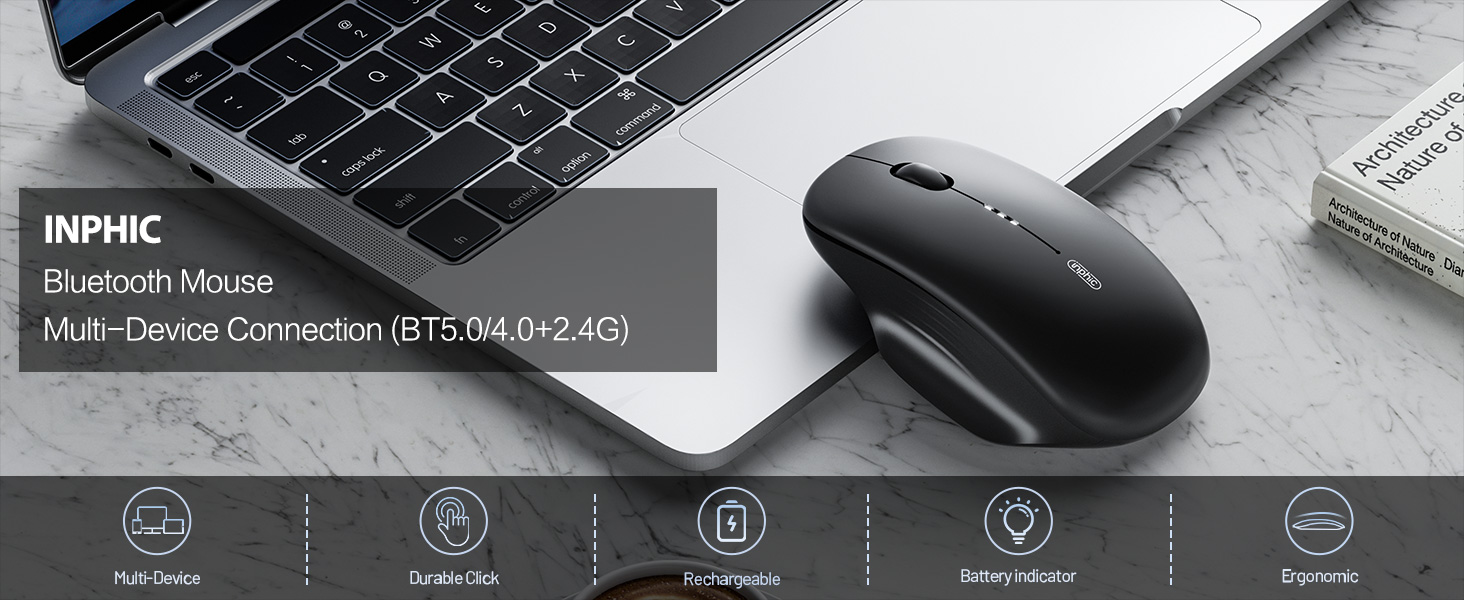 [Upgraded] Wireless Mouse Bluetooth, 80g Tri-Mode (Bluetooth 5.0/4.0+ USB 2.4G RF) Computer Wireless