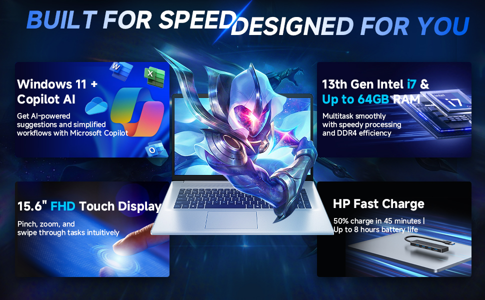 HP Gaming Laptop, 13th Gen i7, 64GB RAM, Fast Charge