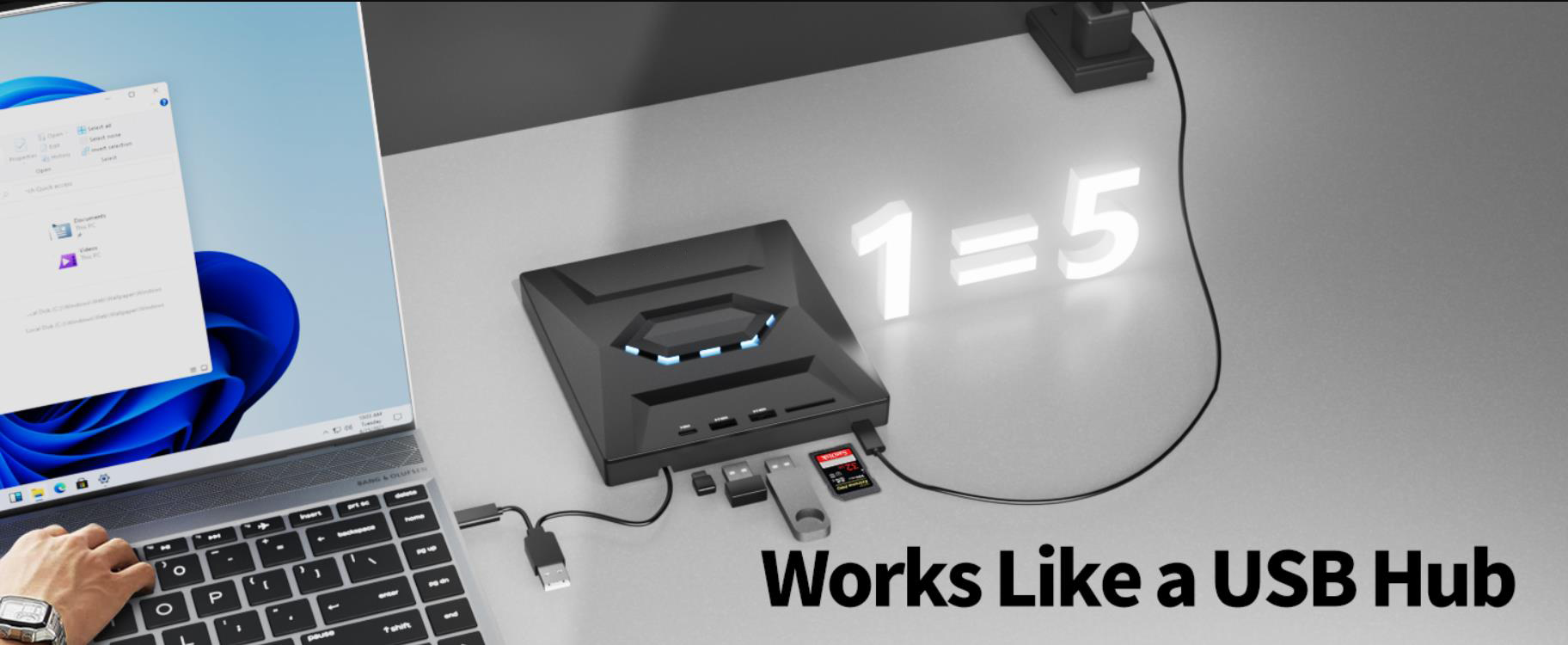 External CD DVD Drive, [5 in 1] USB 3.0 & Type-C Portable CD DVD +/-RW ROM Burner with SD/TF Slot &