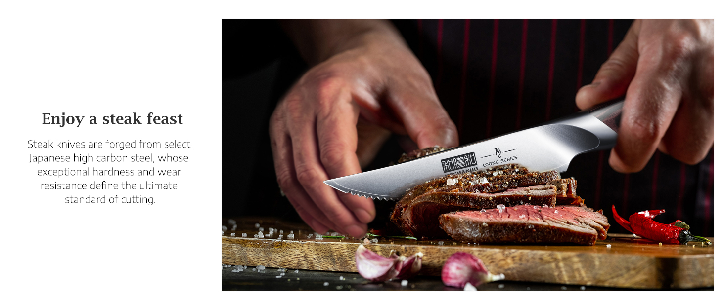 It is made of Japanese high carbon stainless steel, which combines hardness and rust resistance. Eac
