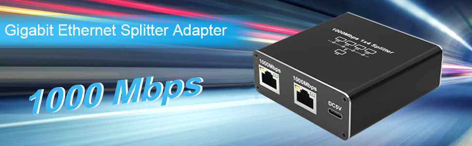 Ethernet Splitter 1 to 4 High Speed 1000Mbps, 1 to 4 Gigabit Ethernet Splitter RJ45 Splitter with US