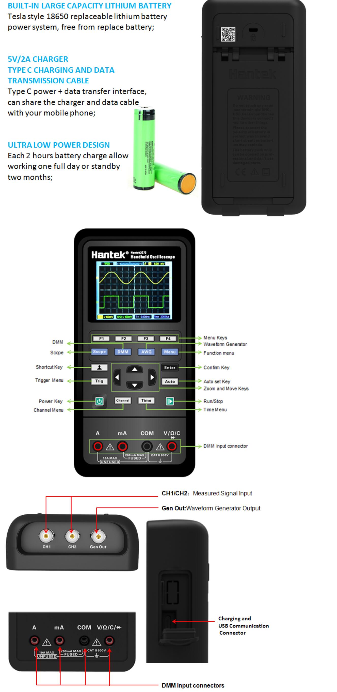 Hantek 2D42 3in1 Digital Oscilloscope+Waveform Generator+