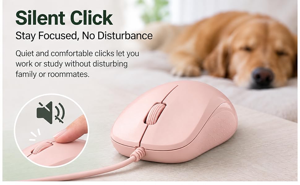 Silent Wired Mouse, 1200 DPI Ergonomic USB Computer Wired Mouse for Office & Home, Plug & Play, Wire