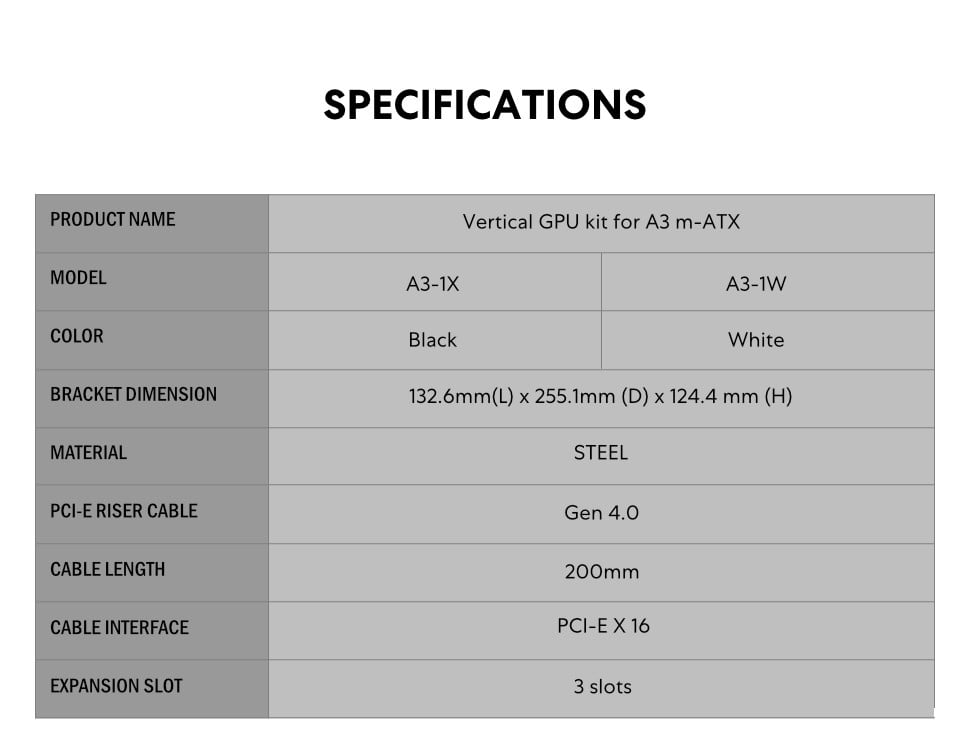 A3, LIAN LI, mATX, GPU, GPU Kit, Riser Cable, Gen 4.0, PCI-E