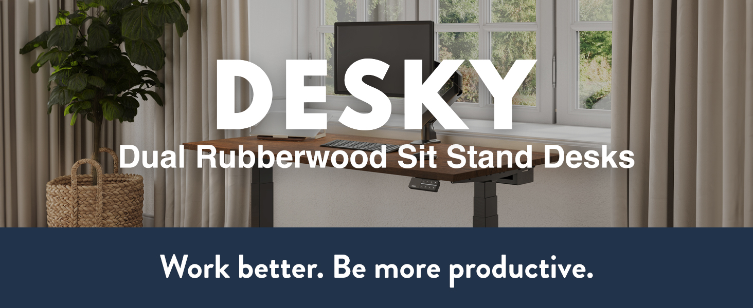 dual motor sit stand desk, solid rubberwood standing desk, electric ergonomic workstation