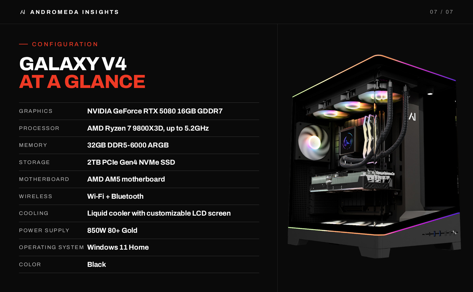 Galaxy V4 RTX 5080 desktop configuration specifications